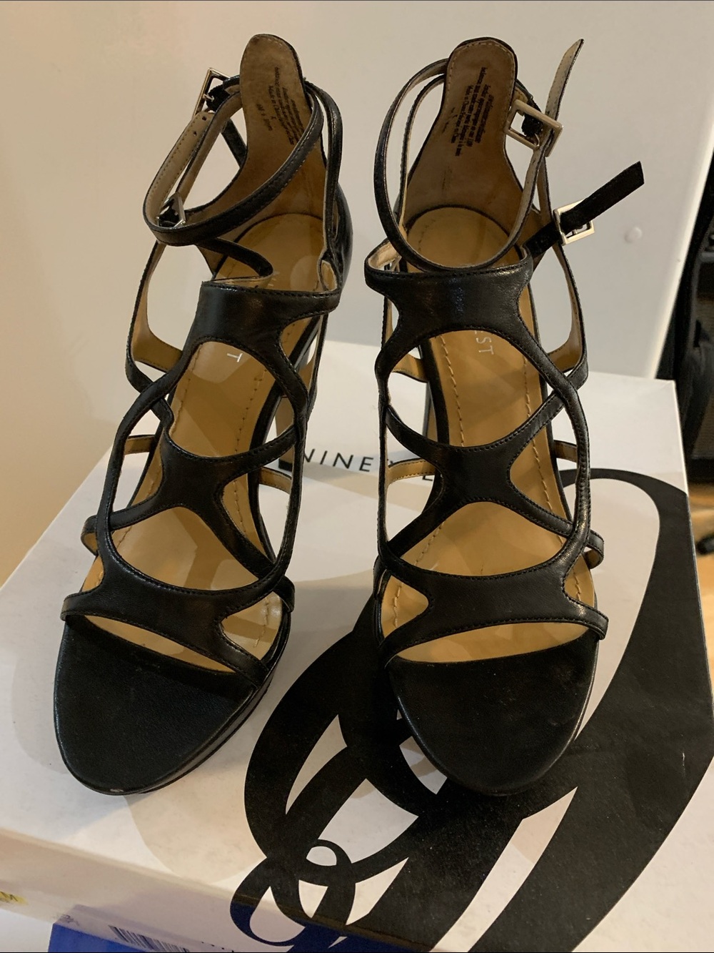 NINE WEST Women’s Black Strappy High Heel Sandals